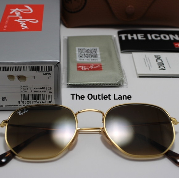 Model Display RayBan Hexagonal Gradient Brown RB3548N Gold Frame - Picture 13 of 16